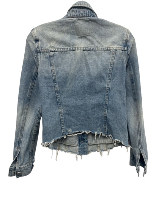 BlankNYC Size XS Light Wash Cotton Denim Distressed Button Front Raw Hem Jacket Light Wash / XS