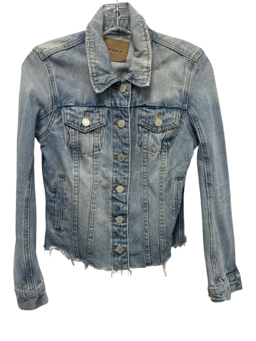 BlankNYC Size XS Light Wash Cotton Denim Distressed Button Front Raw Hem Jacket Light Wash / XS