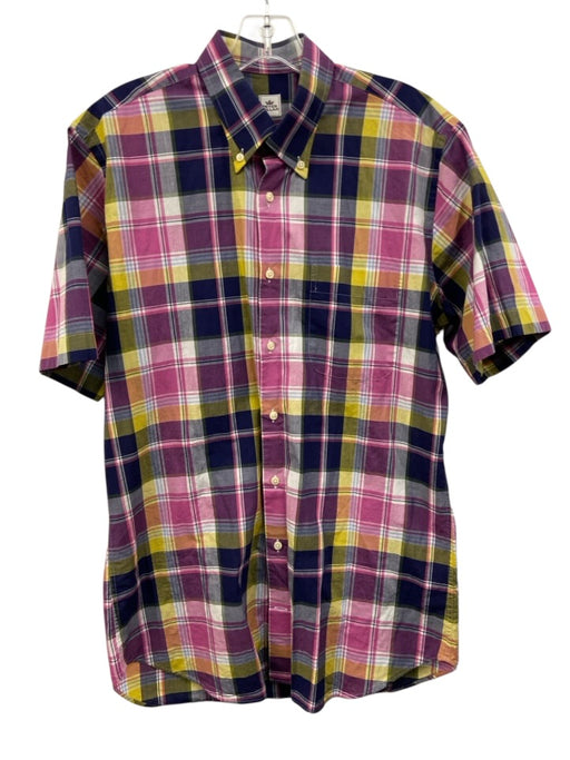 Peter Millar Size M Pink & Multi Cotton Plaid Button Down Short Sleeve Shirt Pink & Multi / M