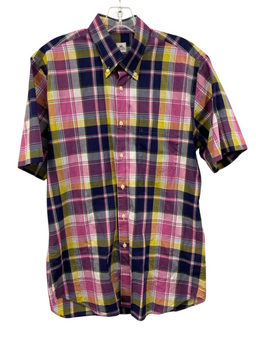 Peter Millar Size M Pink & Multi Cotton Plaid Button Down Short Sleeve Shirt Pink & Multi / M
