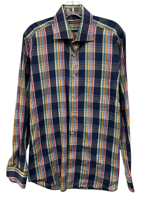 Peter Millar Size M Blue & Multi Cotton Plaid Button Down Long Sleeve Shirt Blue & Multi / M