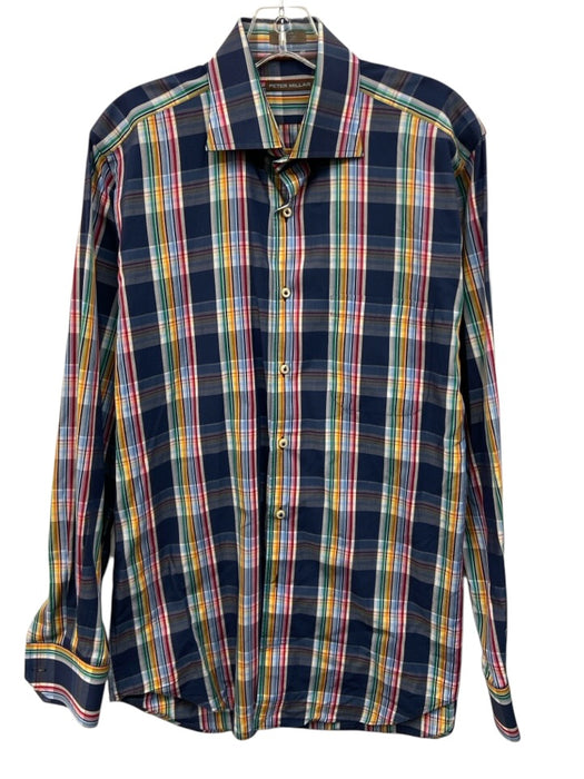 Peter Millar Size M Blue & Multi Cotton Plaid Button Down Long Sleeve Shirt Blue & Multi / M