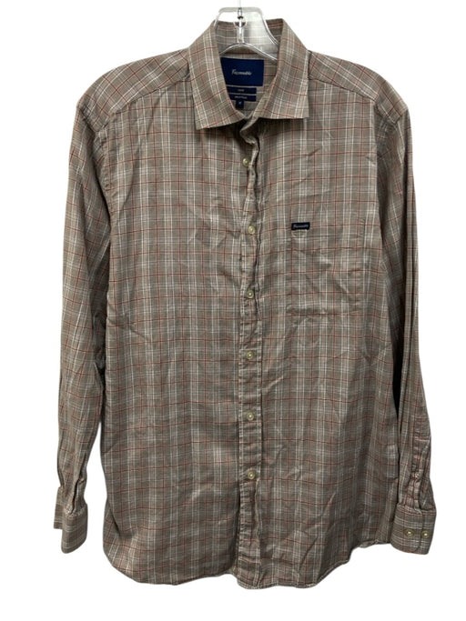Facconable Size M Brown & Multi Cotton Plaid Button Down Men's Long Sleeve Shirt Brown & Multi / M