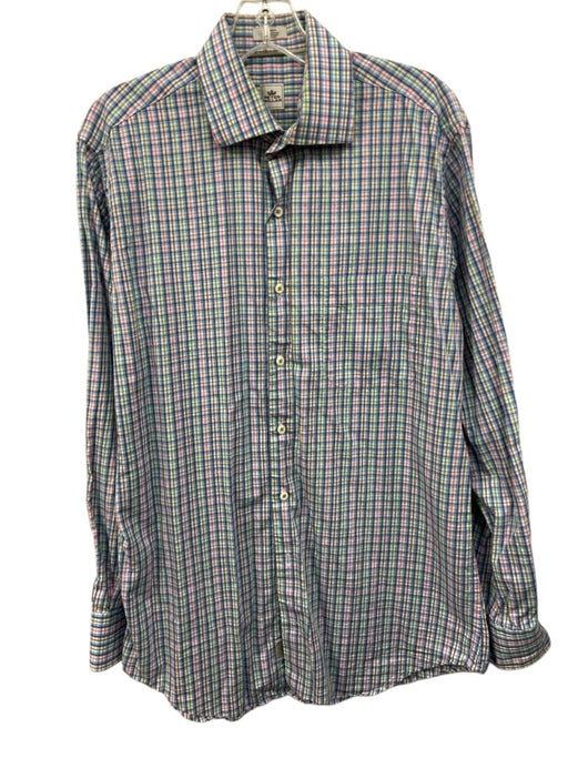 Peter Millar Size M Blue & Multi Cotton Plaid Button Down Long Sleeve Shirt Blue & Multi / M