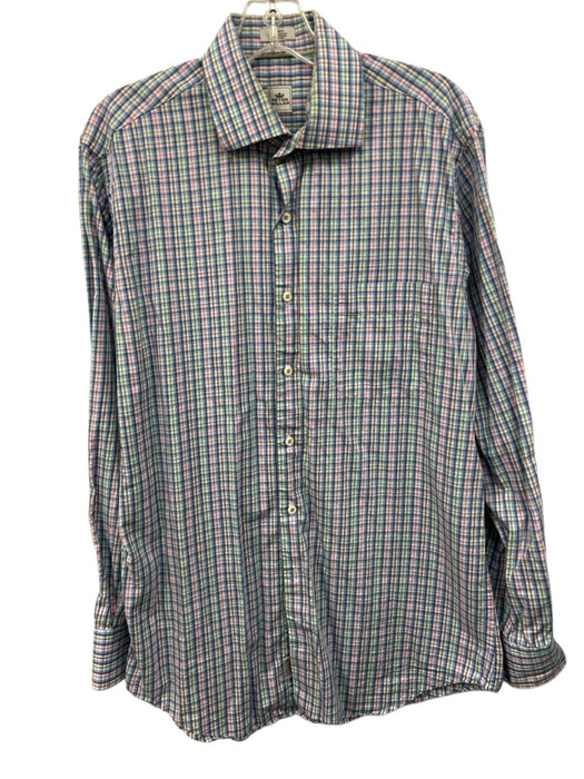 Peter Millar Size M Blue & Multi Cotton Plaid Button Down Long Sleeve Shirt Blue & Multi / M