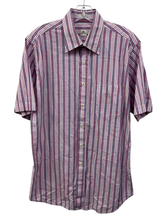 Peter Millar Size M Pink & Multi Cotton Striped Button Down Short Sleeve Shirt Pink & Multi / M