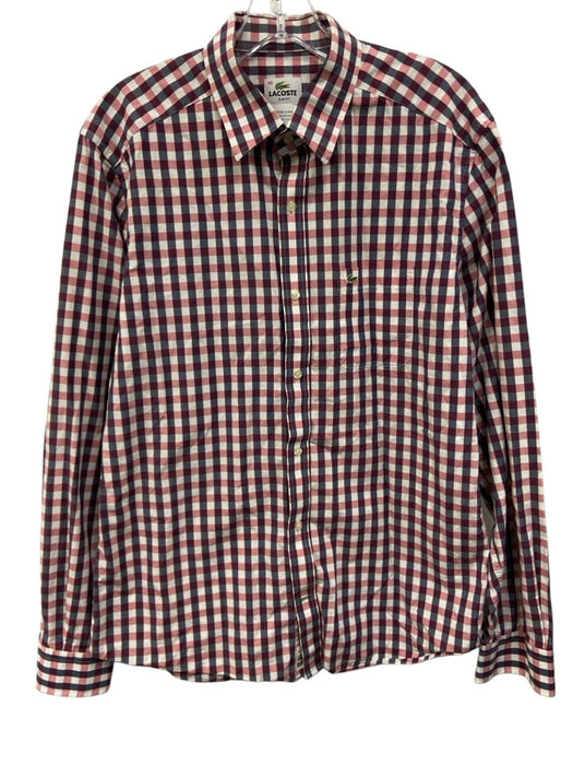 Lacoste Size 40 Pink & Multi Cotton Gingham Button Down Men's Long Sleeve Shirt Pink & Multi / 40