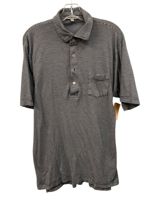 Peter Millar Size M Black & White Cotton Striped Polo Men's Short Sleeve Black & White / M