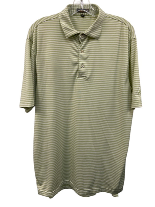 Peter Millar Size M Green & White Polyester Striped Polo Men's Short Sleeve Green & White / M