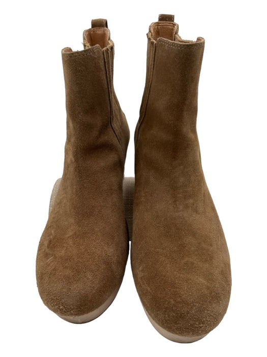 Madewell Shoe Size 9.5 Brown & Beige Suede round toe Wood Sole Midi Heel Booties Brown & Beige / 9.5