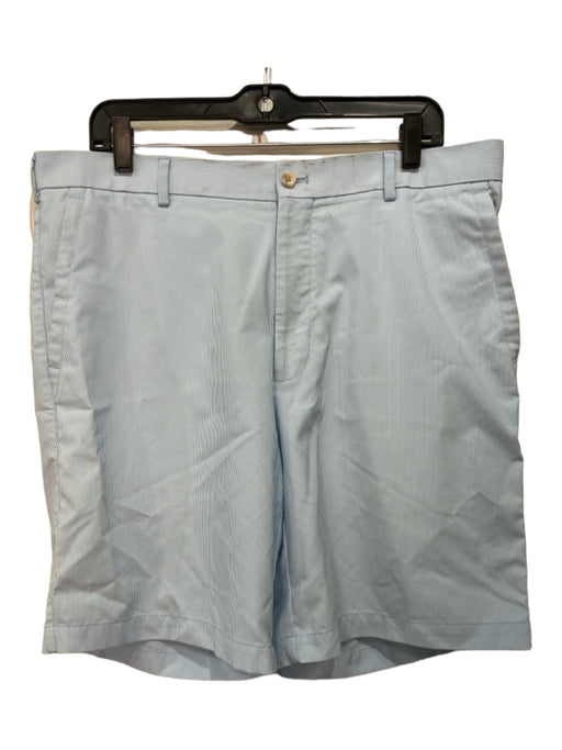 Peter Millar Size 36 Light Blue & White Synthetic Striped Khakis Men's Shorts 36