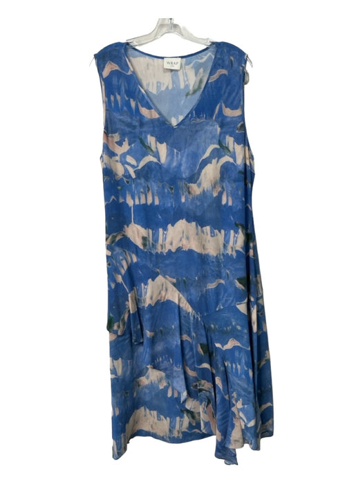 Wrap London Size 16 Blue, Pink & Green Silk Sleeveless Abstract V Neck Dress Blue, Pink & Green / 16