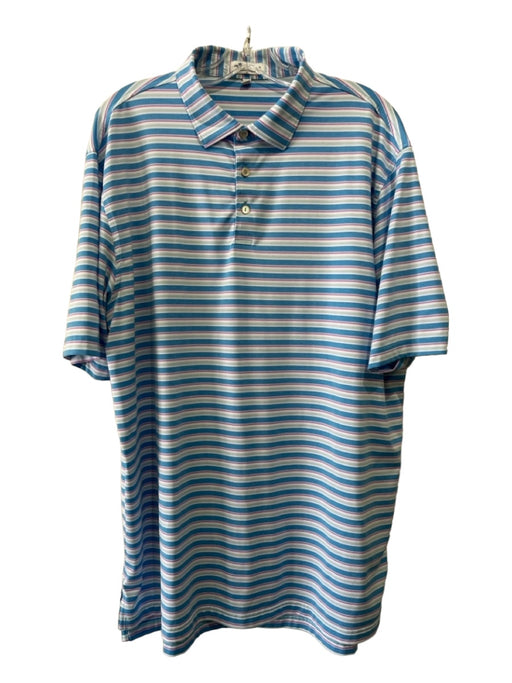 Peter Millar Size XL Light Blue & Pink Print Cotton Blend Striped Short Sleeve XL