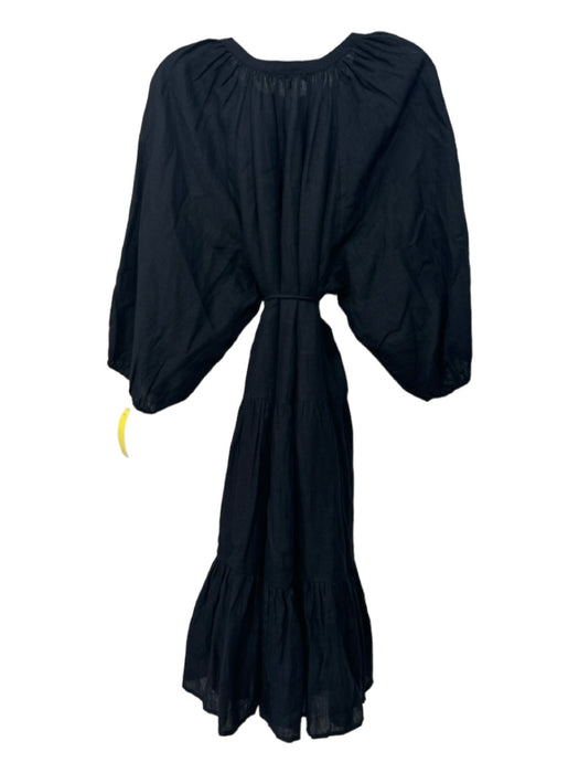 Apiece Apart Size 2XL Black Linen round split neck 1/2 Puff Sleeve Dress Black / 2XL