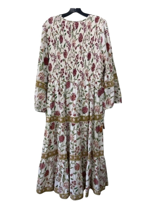 Jude Connally Size XL White & Burgundy Cotton Tassels Floral Maxi Dress White & Burgundy / XL