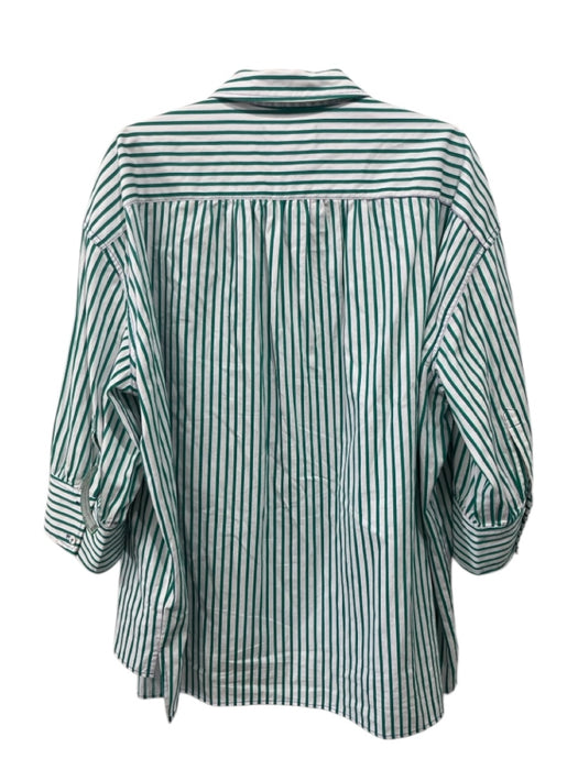 Pomander Place Size XXL White, Green & Blue Cotton Vertical Pinstripe Top White, Green & Blue / XXL