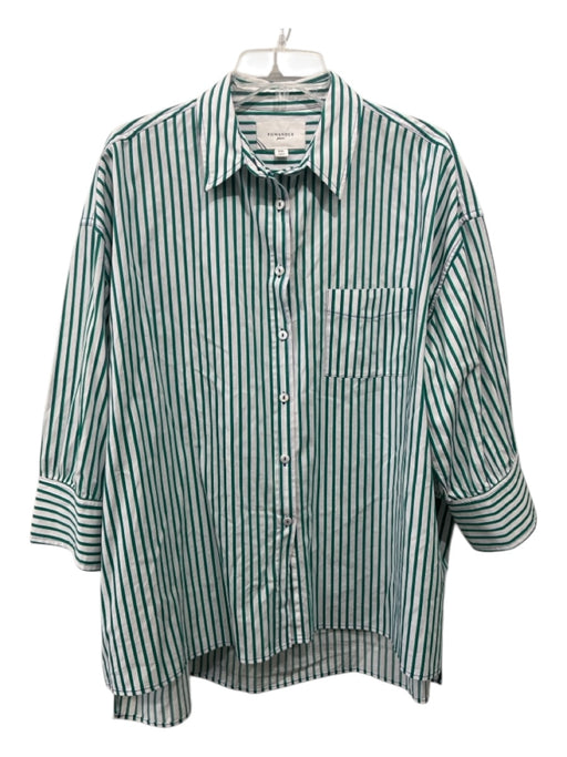 Pomander Place Size XXL White, Green & Blue Cotton Vertical Pinstripe Top White, Green & Blue / XXL