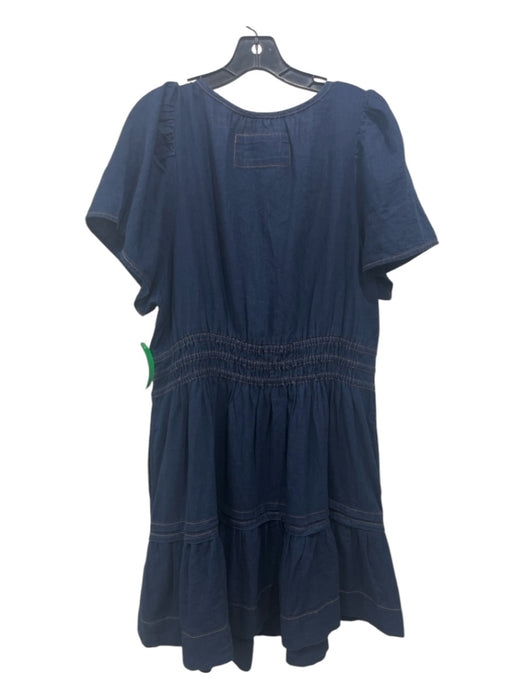 By Anthropologie Size 1X Navy Blue Cotton Denim Elastic Waist Knee Length Dress Navy Blue / 1X