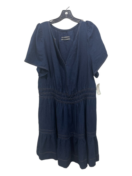 By Anthropologie Size 1X Navy Blue Cotton Denim Elastic Waist Knee Length Dress Navy Blue / 1X