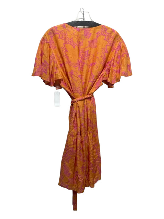 Tanya Taylor Size L/XL Orange & Pink Viscose & Silk Ruffle Floral Print Dress Orange & Pink / L/XL