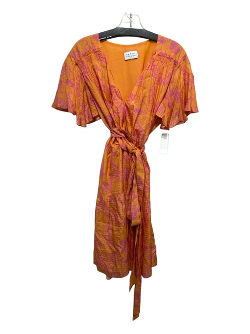 Tanya Taylor Size L/XL Orange & Pink Viscose & Silk Ruffle Floral Print Dress Orange & Pink / L/XL