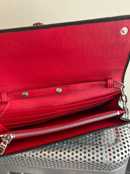 Miu Miu Black & Red Leather Square Quilted cherry detail Cross Body & wallet Bag