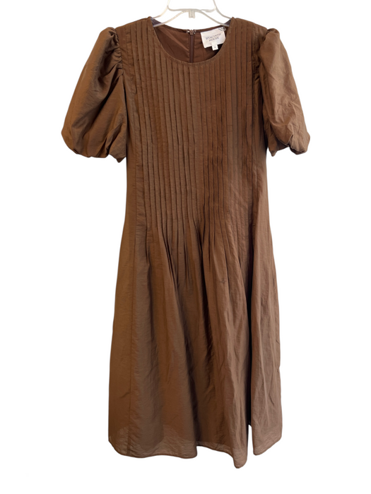 Hyacinth House Size M Brown Tencel Blend Back Zip Round Neck Pleated Dress Brown / M