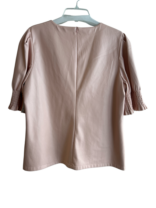 Dolce Cabo Size L Pink Polyurethane Back Zip Short Puff Sleeve Round Neck Dress Pink / L