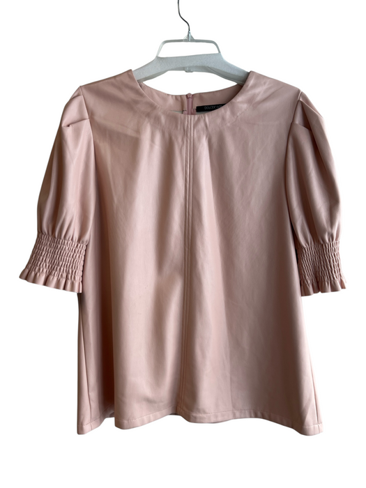 Dolce Cabo Size L Pink Polyurethane Back Zip Short Puff Sleeve Round Neck Dress Pink / L