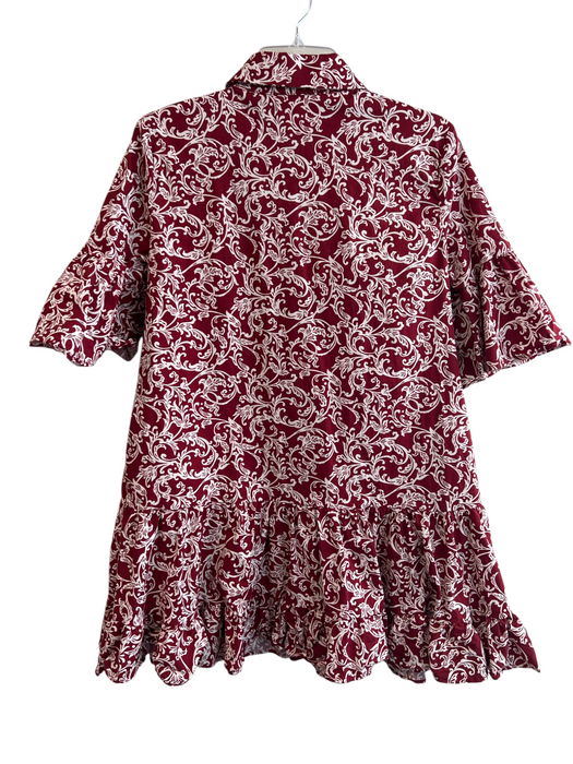 Hyacinth House Size S Red Cotton & Spandex Collared Floral Button Down Dress Red / S