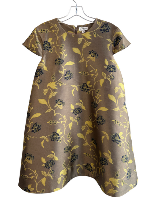Staud Size 8 Brown Polyester Round Neck Floral Back Zip Below knee Dress Brown / 8