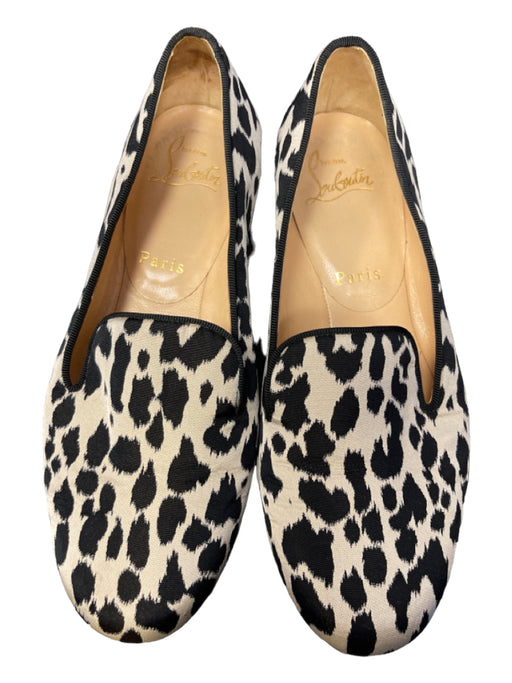 Christian Louboutin Shoe Size 35.5 Black & White Sateen Animal Print Loafers Black & White / 35.5