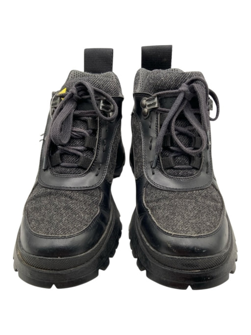 Prada Shoe Size 5.5 Black & Grey Leather & Wool Vibram Sole lace up Sneakers Black & Grey / 5.5
