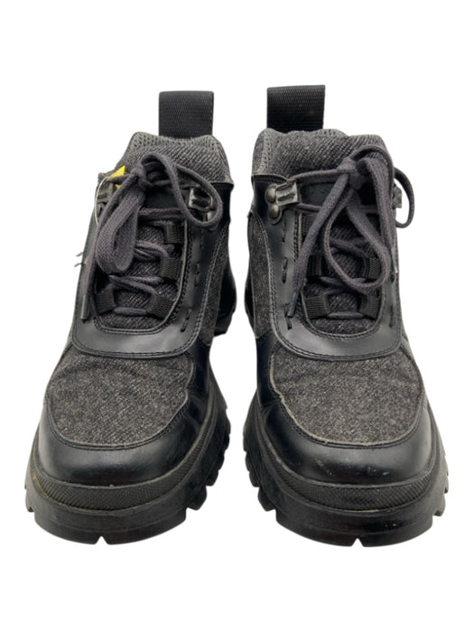 Prada Shoe Size 5.5 Black & Grey Leather & Wool Vibram Sole lace up Sneakers Black & Grey / 5.5