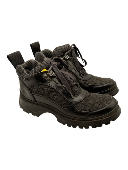 Prada Shoe Size 5.5 Black & Grey Leather & Wool Vibram Sole lace up Sneakers Black & Grey / 5.5