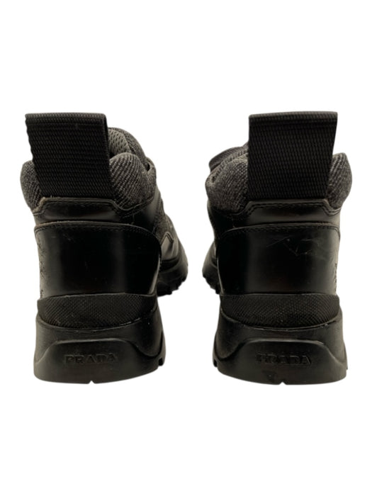 Prada Shoe Size 5.5 Black & Grey Leather & Wool Vibram Sole lace up Sneakers Black & Grey / 5.5