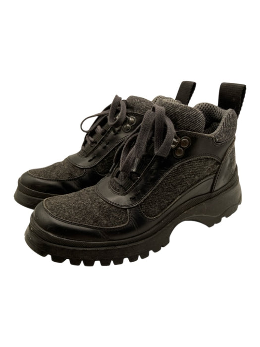 Prada Shoe Size 5.5 Black & Grey Leather & Wool Vibram Sole lace up Sneakers Black & Grey / 5.5