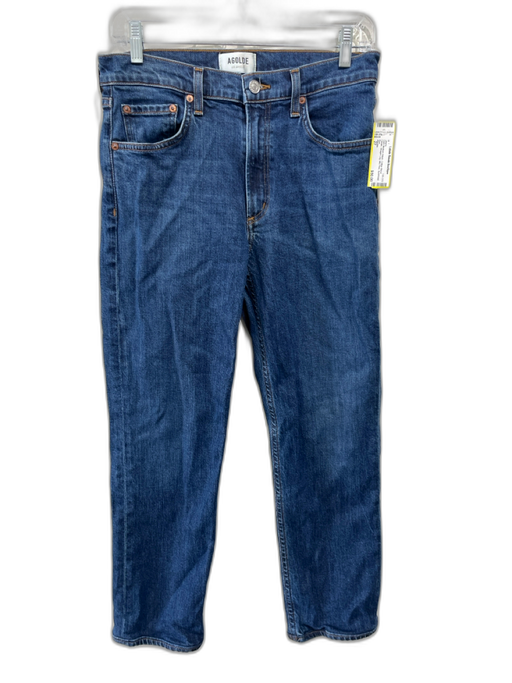Agolde Size 27 Dark Medium Wash Cotton Blend Denim Straight Leg Mid Rise Jeans Dark Medium Wash / 27