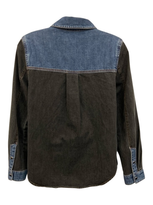 Veronica Beard Size 2 Medium Wash & Black Cotton Denim Snap Button Front Top Medium Wash & Black / 2