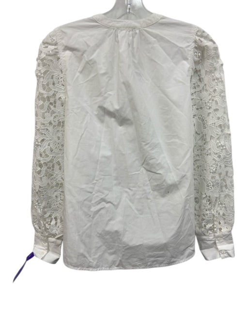 Sundays by WeAreSundays Size XS White Cotton Long Balloon Sleeve 1/2 Button Top White / XS