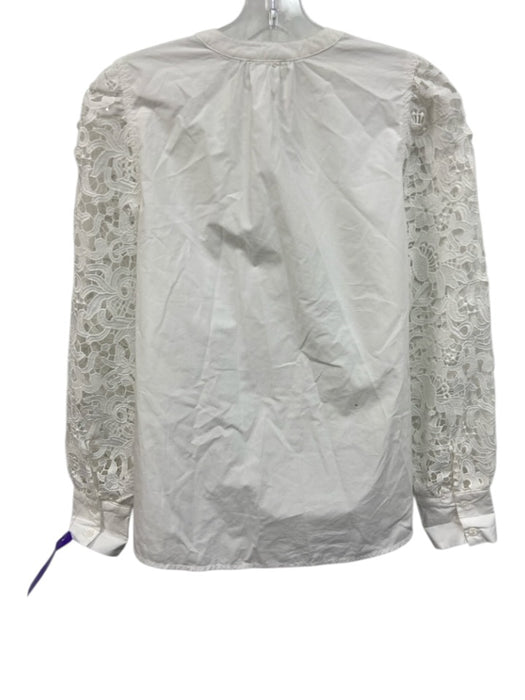 Sundays by WeAreSundays Size XS White Cotton Long Balloon Sleeve 1/2 Button Top White / XS