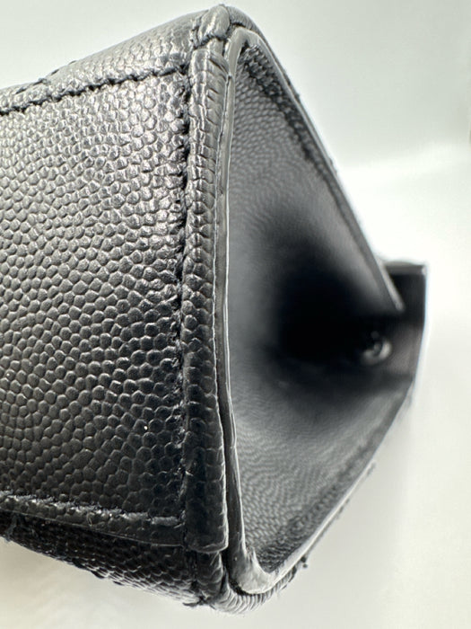Yves Saint Laurent Black Leather Black Hardware Chevron Flap Chain Bag
