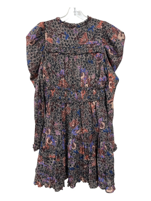 Ulla Johnson Size 2 Black, Brown, Purple Cotton Blend V Neck Abstract Dress Black, Brown, Purple / 2