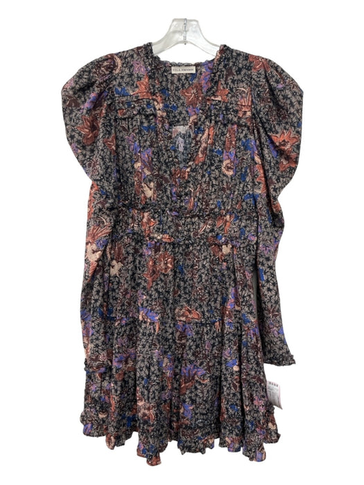 Ulla Johnson Size 2 Black, Brown, Purple Cotton Blend V Neck Abstract Dress Black, Brown, Purple / 2