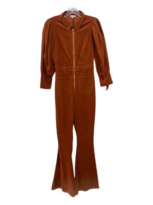 We Wore What Size S Burnt Orange Cotton Corduroy Zip Pockets Wide Leg Jumpsuit Burnt Orange / S