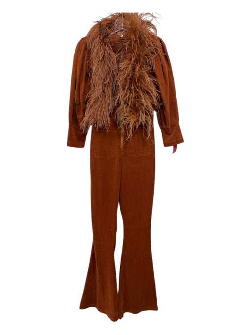 We Wore What Size S Burnt Orange Cotton Corduroy Zip Pockets Wide Leg Jumpsuit Burnt Orange / S