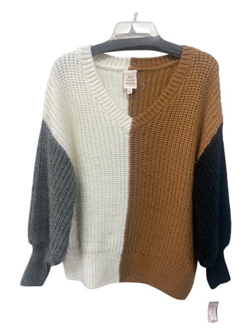 5a7 Cinq a Sept Size XS Cream, Brown & Black Acrylic Rib Knit Colorblock Top Cream, Brown & Black / XS