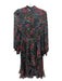 Co Size Small Black, Red & Blue Print Silk Floral Ruffle Detail Neck Tie Dress Black, Red & Blue Print / Small