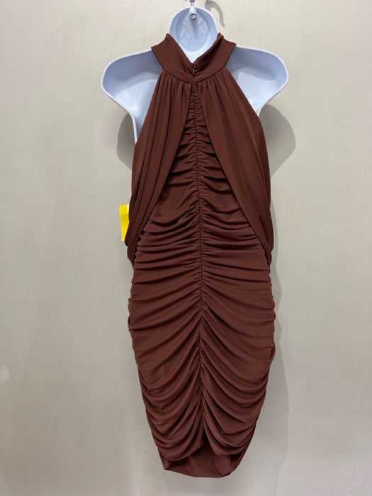 LBV Size 12 Brown Polyester Sleeveless Draped Front keyhole Ruched Dress