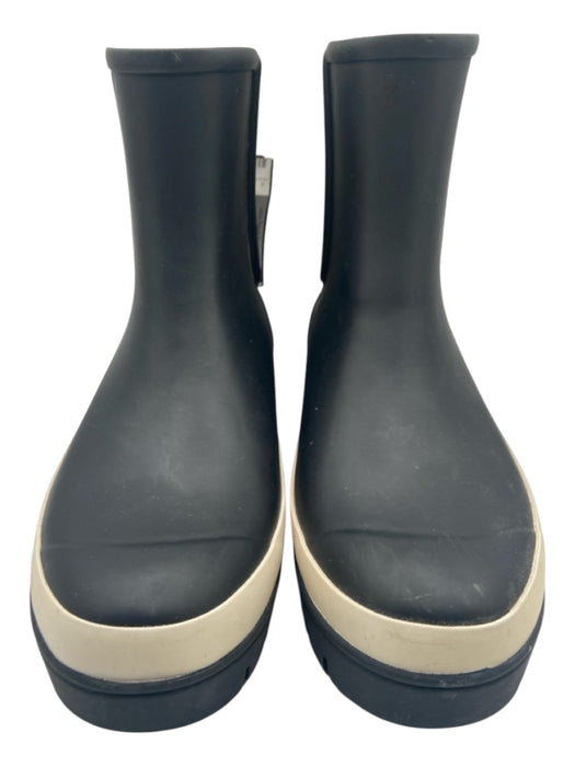 Tory Burch Shoe Size 8 Black, White, Taupe Rubber Calf High Chelsea Booties Black, White, Taupe / 8